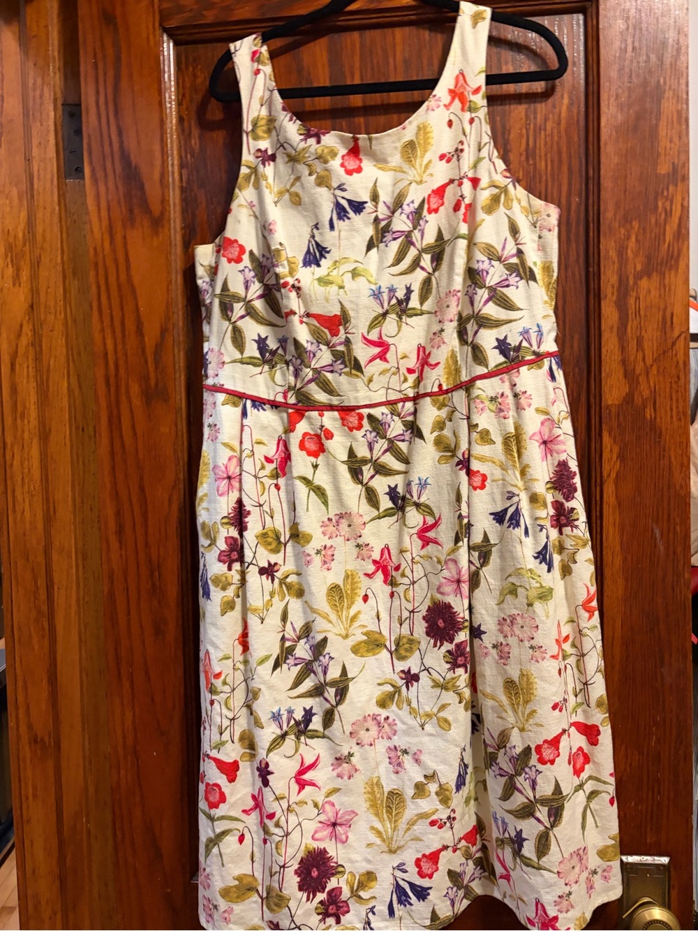 Lands' End Cream Floral Sundress with Pink & Purple Blooms